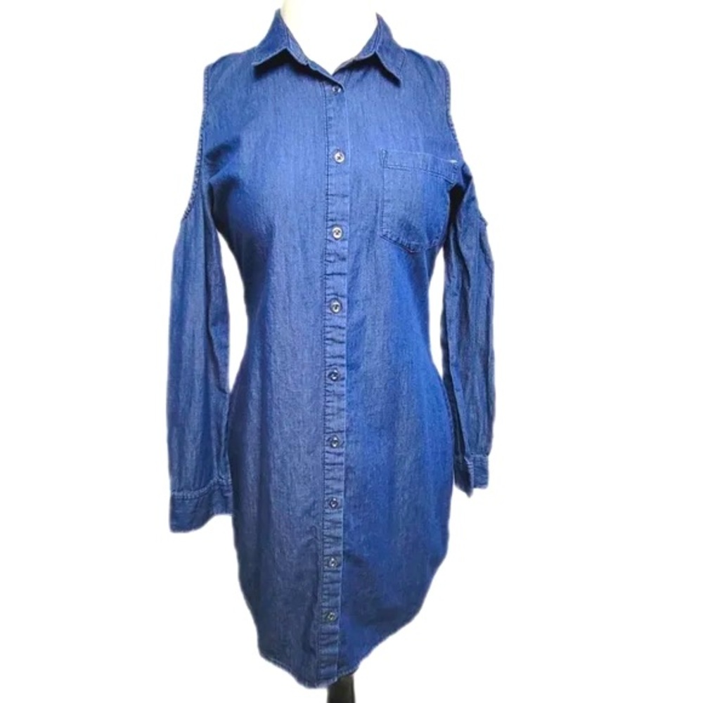 GUESS Women's Denim Cold Shoulder Long Sleeve‎ Dress – Size XS